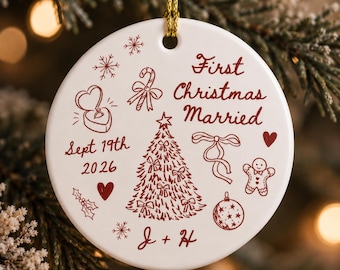 Weihnachtsschmuck für das erste gemeinsame Weihnachtsfest, personalisierter Weihnachtsschmuck für Frischvermählte, Unser erstes Weihnachtsfest als Ehepaar, Hochzeitsgeschenk 2026