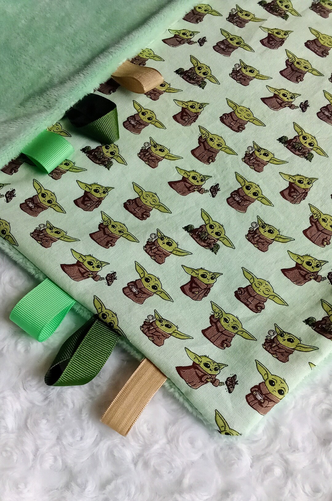 Star Wars, Baby Yoda, Lovey, Blankie, Security Blanket, Ribbon, Tags