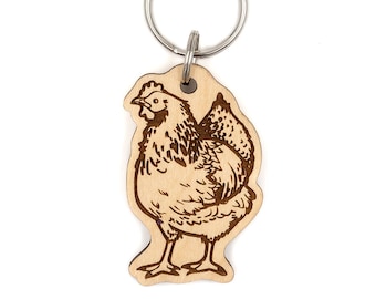 Porte-clés en bois de poulet - gallo, poulie, coq, poulnerie, poulailler, poulailler, poussin, cottagecore, vie de poulailler, pays