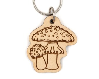 Porte-clés en bois de champignon agaric - champignons, crapaud, champignon comestible, champignon, recherche de nourriture, spore, chanterelle, conte de fées, psychadélique