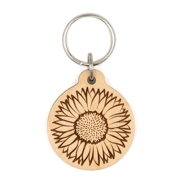 Sunflower Keychain Chic Wood Sun Flower Keychain Sunny Wood Etsy