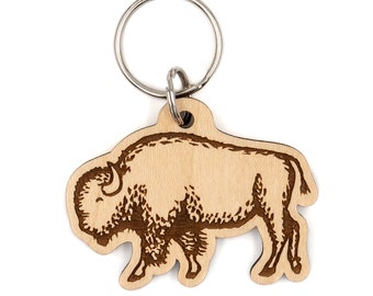 Bison Wood Keychain - Buffalo wooden key chain, cattle, prairie, grasslands, yellowstone, utah, montana, dakota, cute animal