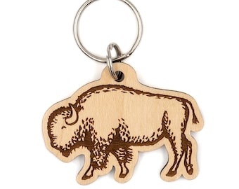 Porte-clés en bois de bison - Porte-clés en bois de buffle, bétail, prairie, prairies, yellowstone, utah, montana, dakota, animal mignon