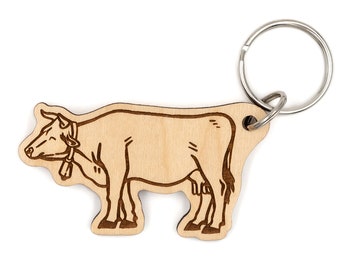 Cow Wood Keychain