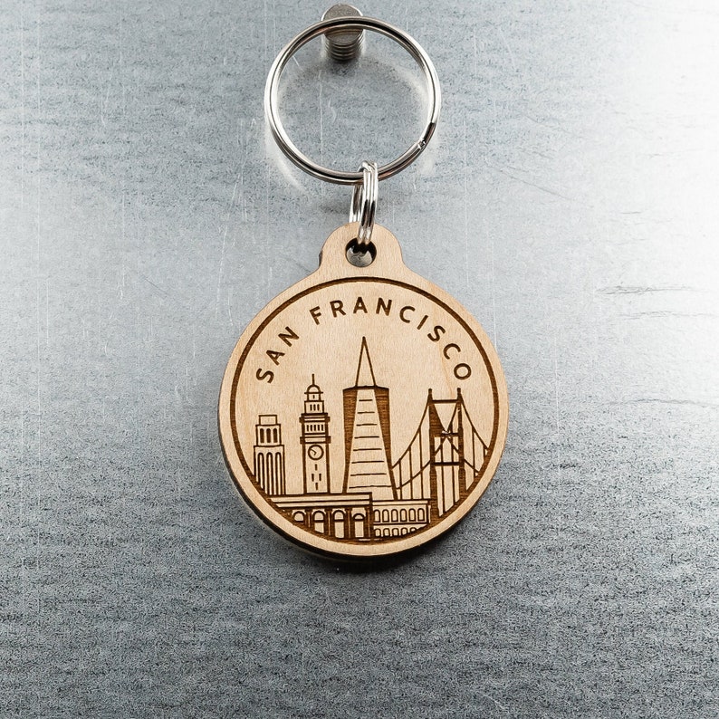 San Francisco City Skyline Wood Keychain Laser Cut and Etsy