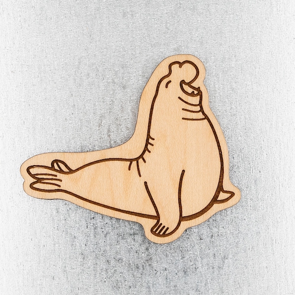 Elephant Seal - Wood Fridge Magnet - Laser Cut and Engraved - Finished Maple - Original Modern Design - Cute Gift