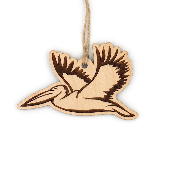 Pelican Ornament - Wood Christmas Ornament, Flying Brown Pelican, Bird, Holiday Gift, Xmas, Ocean Animal, Marine Seabird, Sustainable