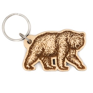 Grizzly Bear - Wood Keychain - Laser Cut Cute Wood Key Chain - Adventure & Outdoors Gift