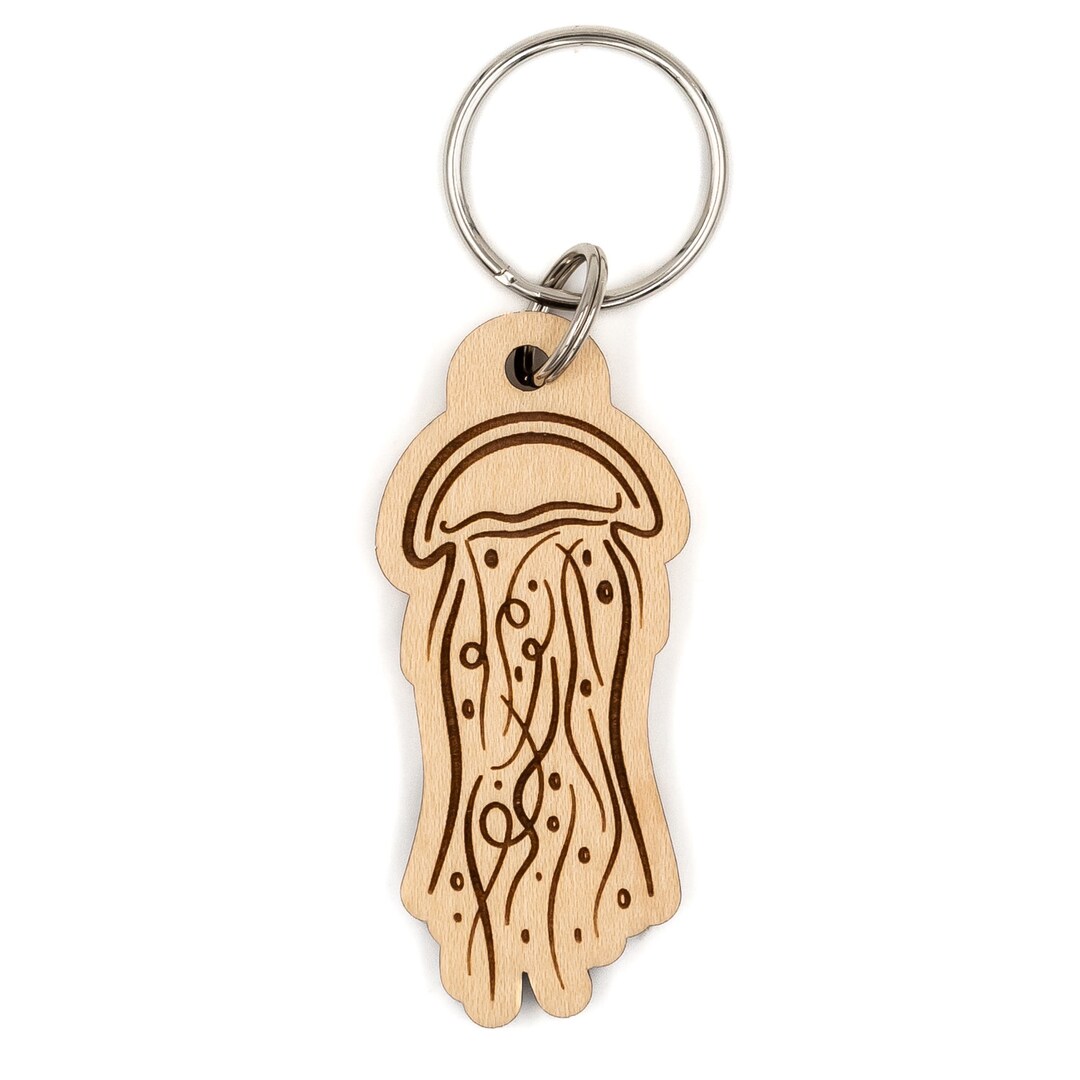 Jellyfish Keychain Wood Keychain, Jelly Fish, Cute Sea Life , Sea