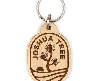 Joshua Tree National Park - Oval Wood Keychain  - Laser Cut and Engraved - Finished Maple - Custom Modern Design - Cute Gift