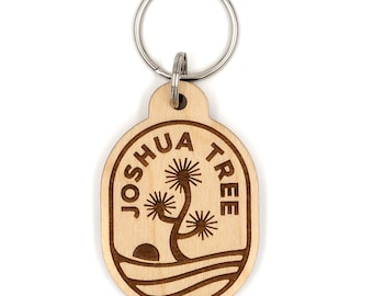 Parc national de Joshua Tree - Porte-clés en bois ovale - Découpé et gravé au laser - Érable fini - Design moderne personnalisé - Cadeau mignon