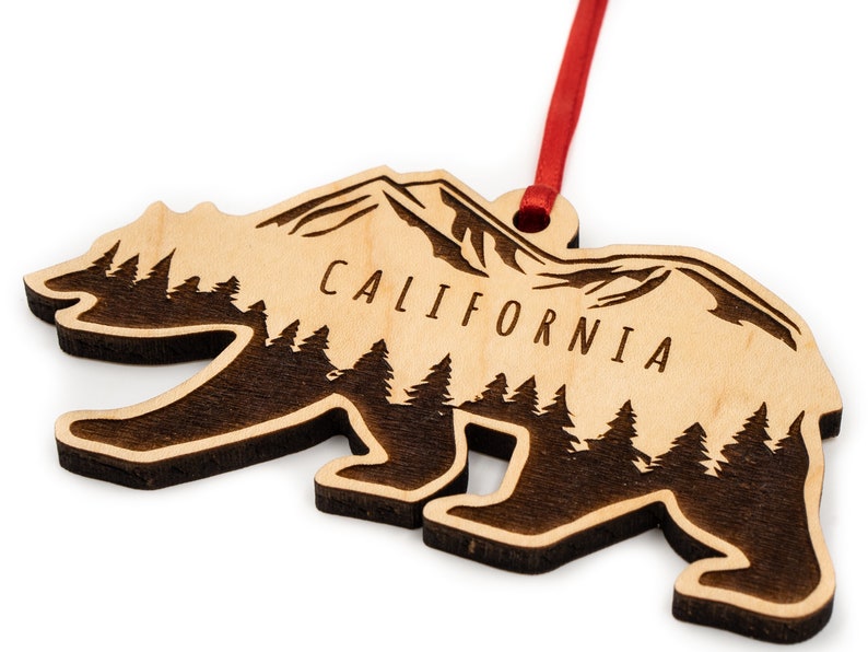 California Bear Ornament Wood Bear With Mountains Forests Etsy