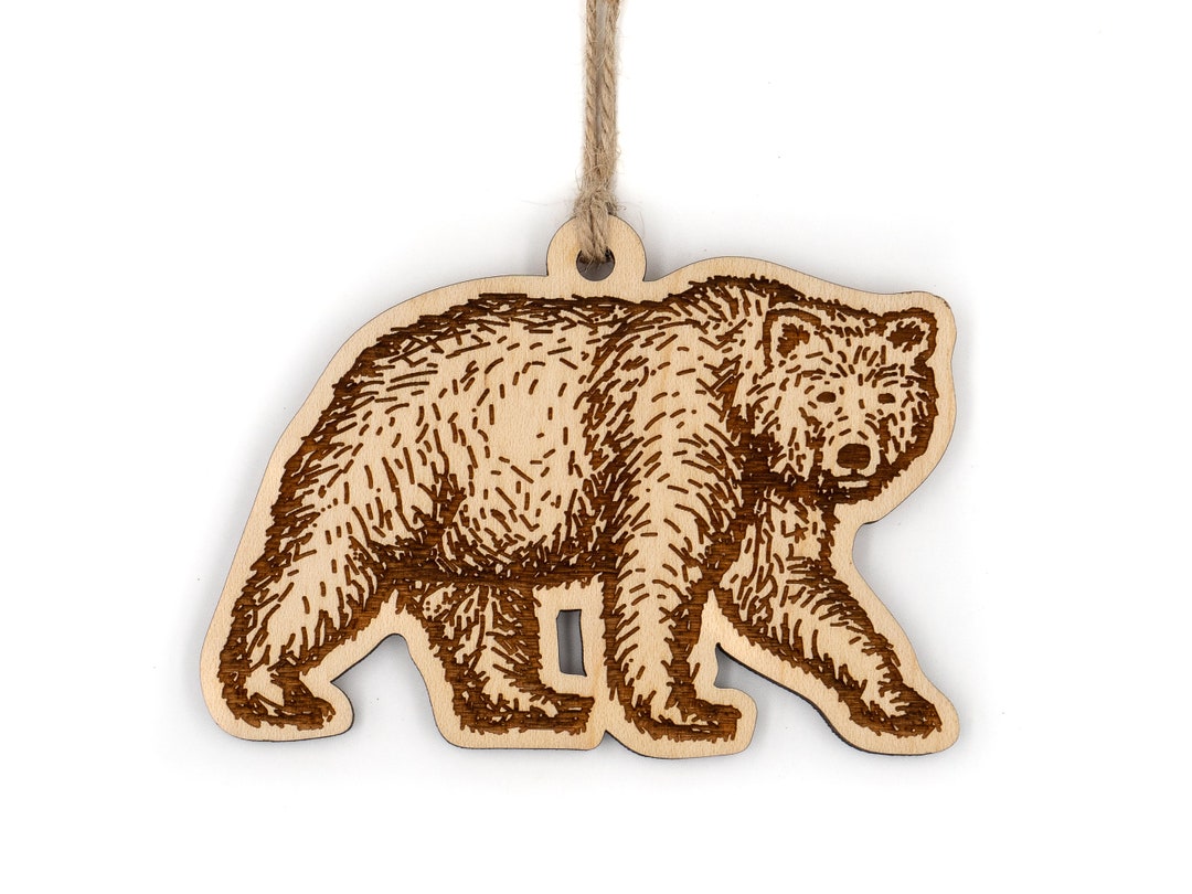 Grizzly Bear Ornament - Wood Christmas Ornament With Brown Bear - Laser ...