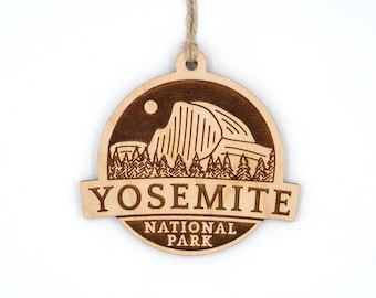 Yosemite National Park Ornament - Wood Christmas Ornament, Half Dome with Forest, Laser Cut Engraved, Custom Cute Modern Design