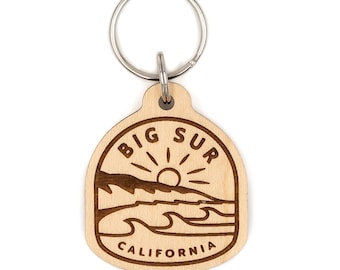 Big Sur Wood Keychain - California Coast, Waves, sunset, road trip, highway 1, pacific coast highway, pch, monterey, carmel