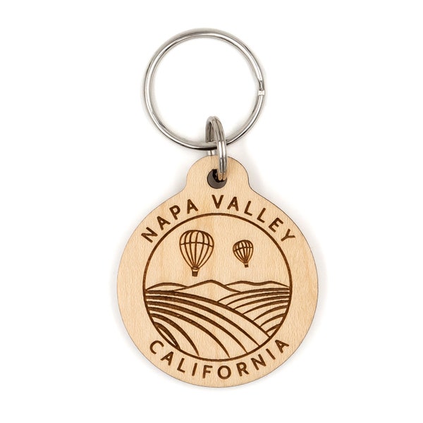 Napa Valley California - Wood Keychain - Laser Cut and Engraved - Finished Maple - Custom Modern Design - Cute Gift