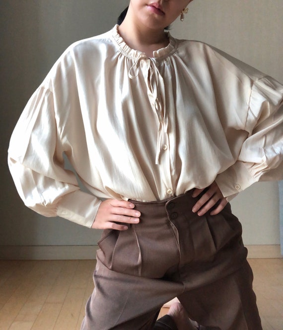 Vintage 70’s Cream Peasant Ruffle Collar Blouse, … - image 2