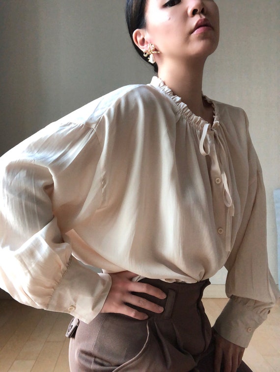 Vintage 70’s Cream Peasant Ruffle Collar Blouse, … - image 3