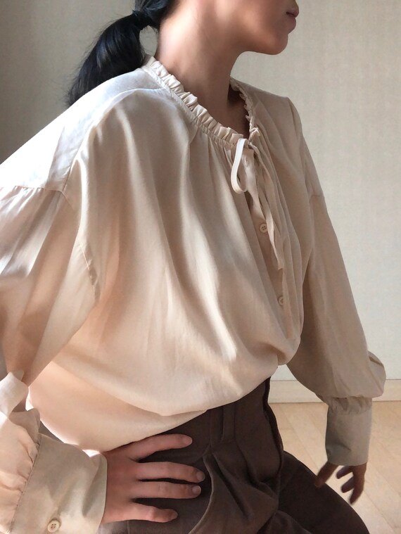 Vintage 70’s Cream Peasant Ruffle Collar Blouse, … - image 4