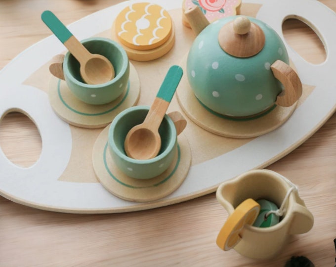Wooden Tea Set for kids Pretend Play Game Early Educational Toys for Toddlers Girls Boys Kids Gifts