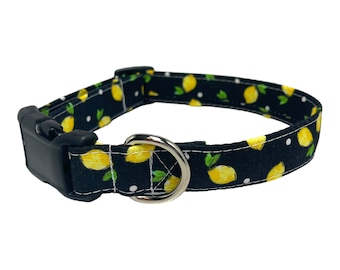 Personalized “When Life Gives You Lemons” Dog Collar - Dog Collar With Name - Embroidered Dog Collar - Summer Lemon Dog Collar, Metal Buckle