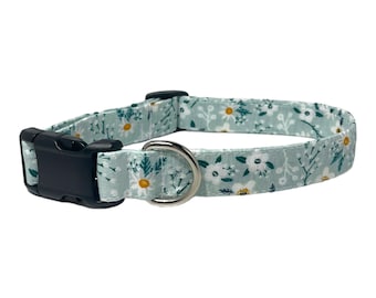 Personalized “Baby Blue Daisies” Dog Collar - Dog Collar With Name - Embroidered Dog Collar - Floral Dog Collar - Metal Buckle Adjustable