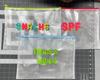 Personalized Mesh Zipper Pouch 10x13 Custom Embroidered Name Bag for Moms Back to School Organization Travel Packing Essential Trendy