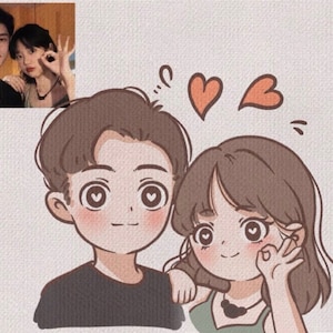 Commission Portrait de couple Art/Portrait d'anime mignon, illustration de portrait à partir d'une photo, cadeau personnalisé pour petit ami, petite amie, famille
