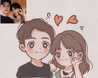 Couple Portrait Commission Art/Cute anime portrait, Illustration portrait from photo, personalized gift for boyfriend,girlfriend,family