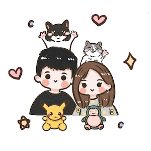 Custom cute cartoon portrait, cute anime portrait, illustration portrait from photo, Cute personalized gift for family/friends