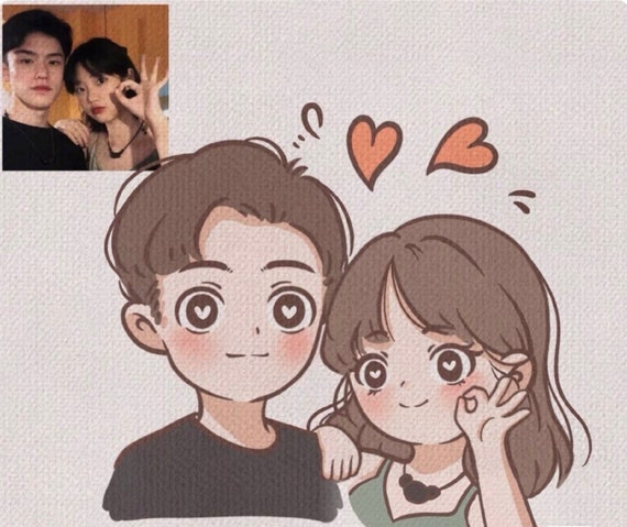 Custom Couple Anime Portrait Cute Couple Drawing Anime Style 