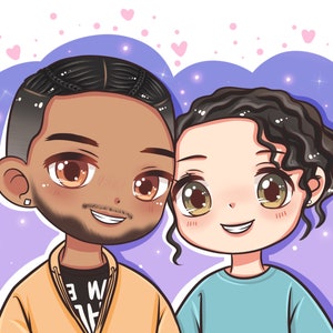 Couple Portrait Commission Art/Cute anime portrait, Illustration portrait from photo, personalized gift for boyfriend,girlfriend,family