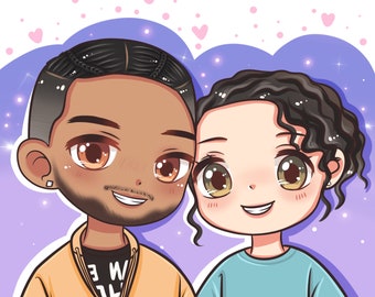 Couple Portrait Commission Art/Cute anime portrait, Illustration portrait from photo, personalized gift for boyfriend,girlfriend,family