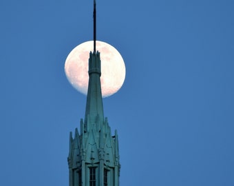 Moon over Financial Distrcit - New York City Original Photography Print