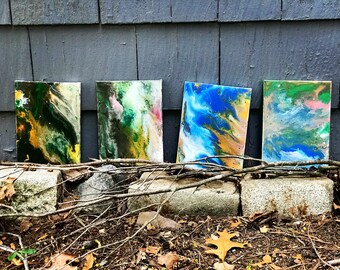 6" x 8" Abstract paintings bundle / set, fluid art, acrylic pouring, modern art, original piece, expressionism, wall art