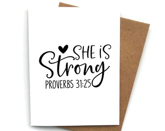 Greeting Card She is Strong, Bible Quotes, Cancer Survivor, Encouraging Words, Get well Card, Scripture Greeting Card,Beat Cancer Remission