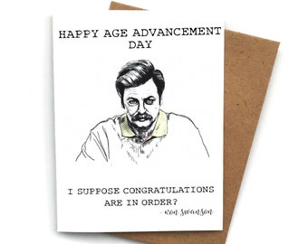 Greeting Card Funny Birthday Card Ron Swanson, Parks and Recreation, Happy Age Advancement Day, I Suppose Congratulations Are In Order!