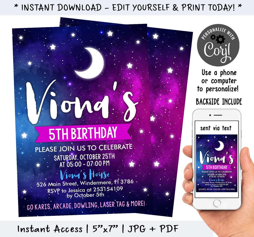 Galaxy Birthday Invitation Instant Download Galaxy Birthday - Etsy