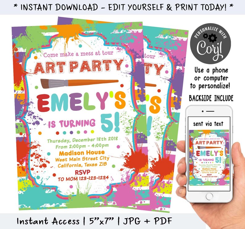 Editable Art Party Invitation Art Party Birthday Invitation - Etsy