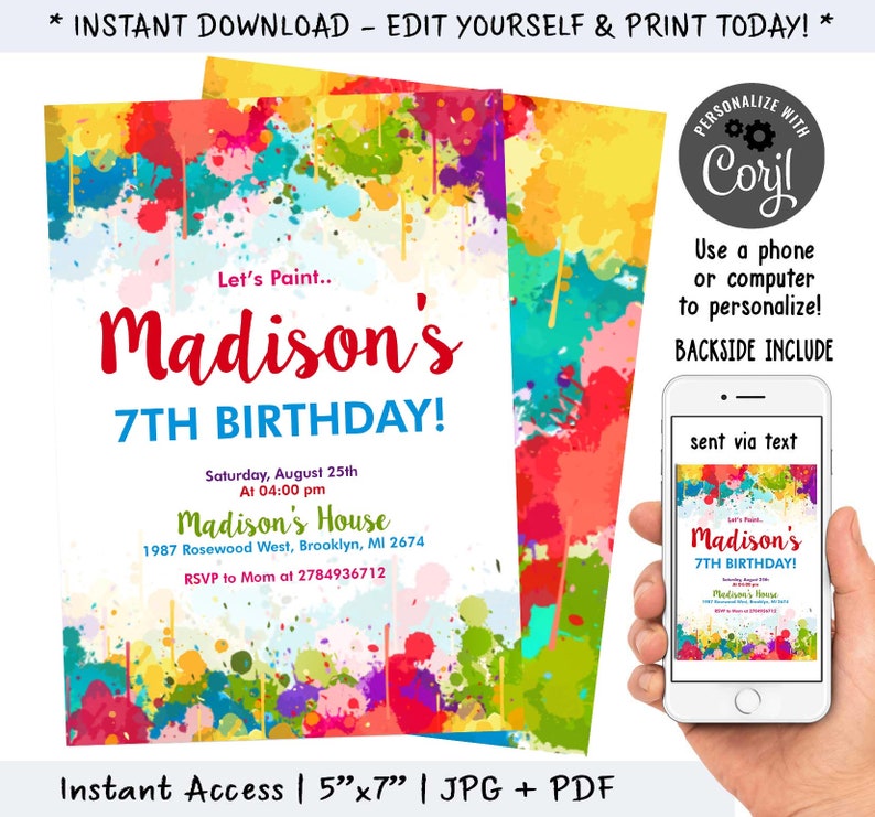 Editable Art Party Invitation Art Party Birthday Invitation Etsy