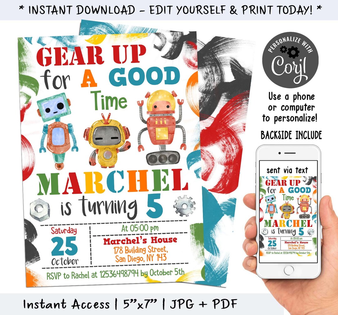 Robot Invitation Robot Birthday Invitations Robot Party Etsy
