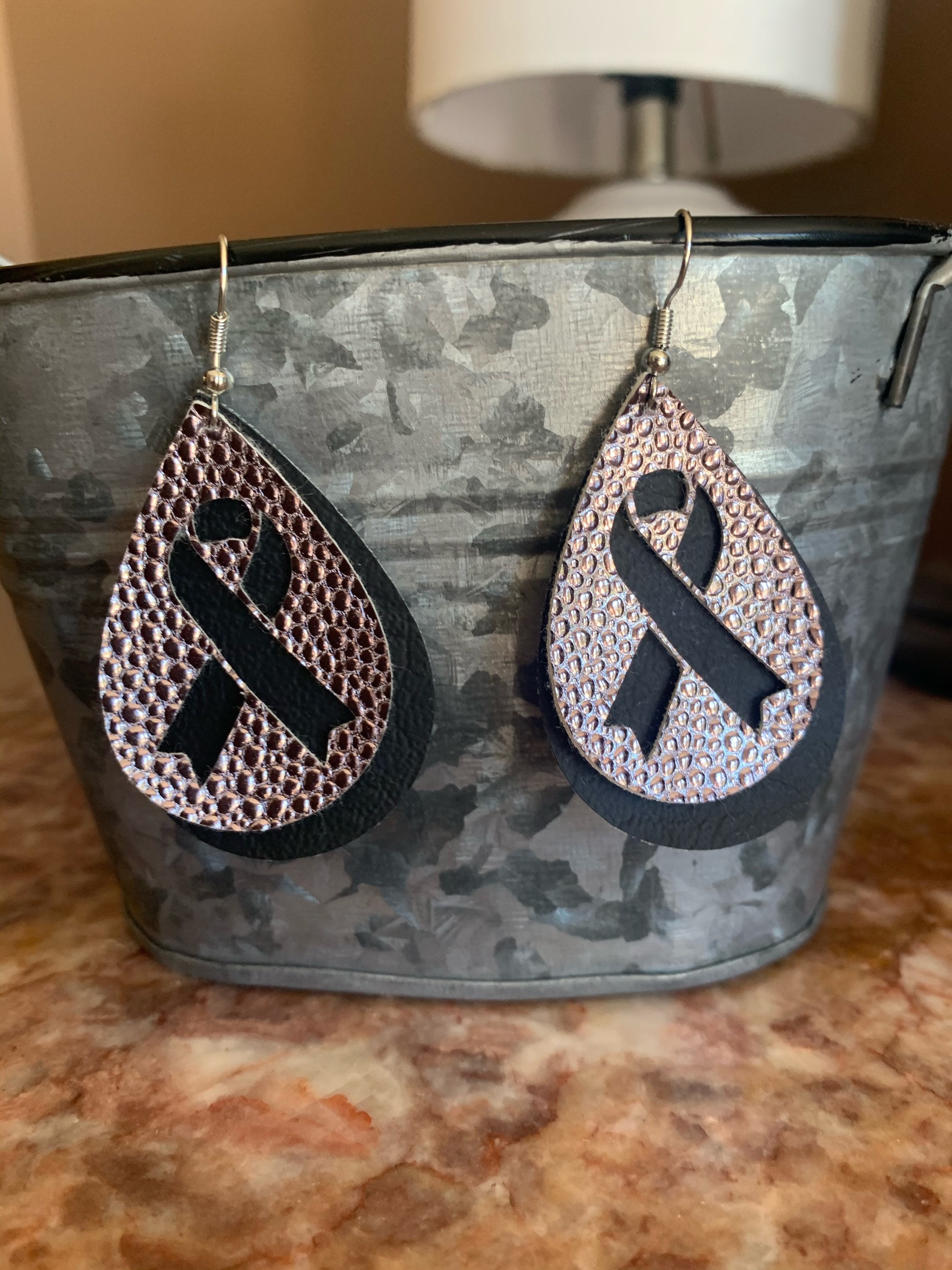 Breast Cancer Awareness Faux Leather Earrings Etsy