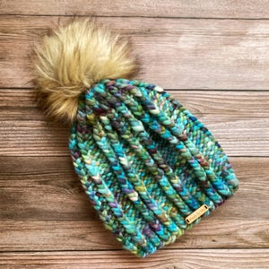 Teal chunky beanie | hand knit hat | merino wool | adult hat| winter hat | luxury hat