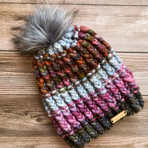 Chunky bunter Beanie | handgestrickte Mütze | Merinowolle | Hut für Erwachsene | Wintermütze | Luxus-Hut