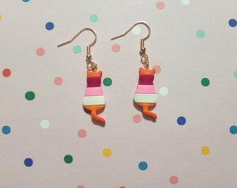 Lesbian Cat Earrings, Pride Cat Earrings, Handmade Cat Earrings