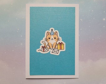 Blue Cat Birthday Card