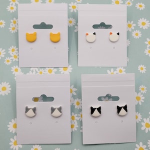 Cute Cat Stud Earrings, Cat Polymer Clay Earrings, Handmade Cat Earrings