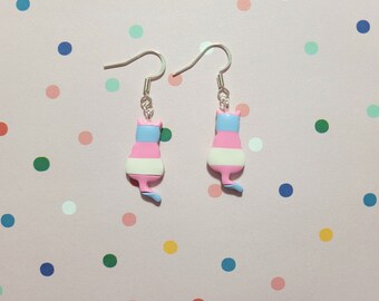 Trans Cat Earrings, Transgender Cat Earrings, Pride Cat Earrings, Handmade Cat Earrings