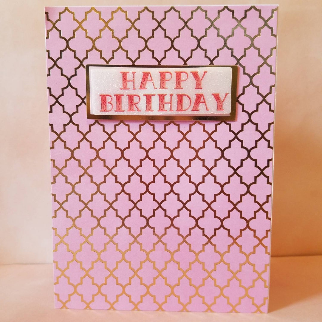 Pink Patterned Happy Birthday Card - Etsy