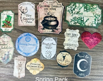 13 Spring Themed Potion Labels Printed on Sticker Paper and Cut Out